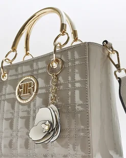Grey quilted corsage tote bag