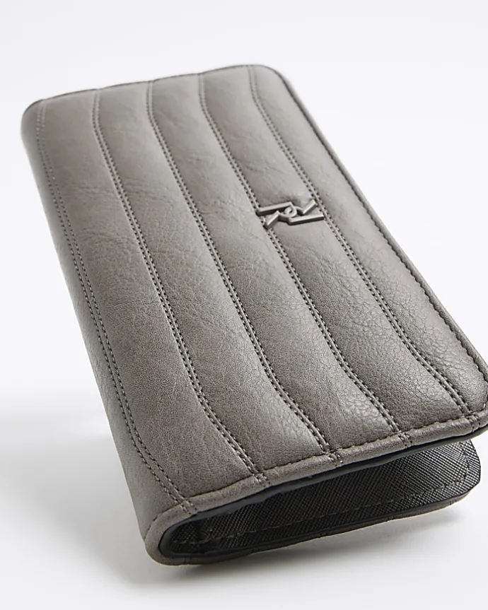 Grey quilted foldout purse