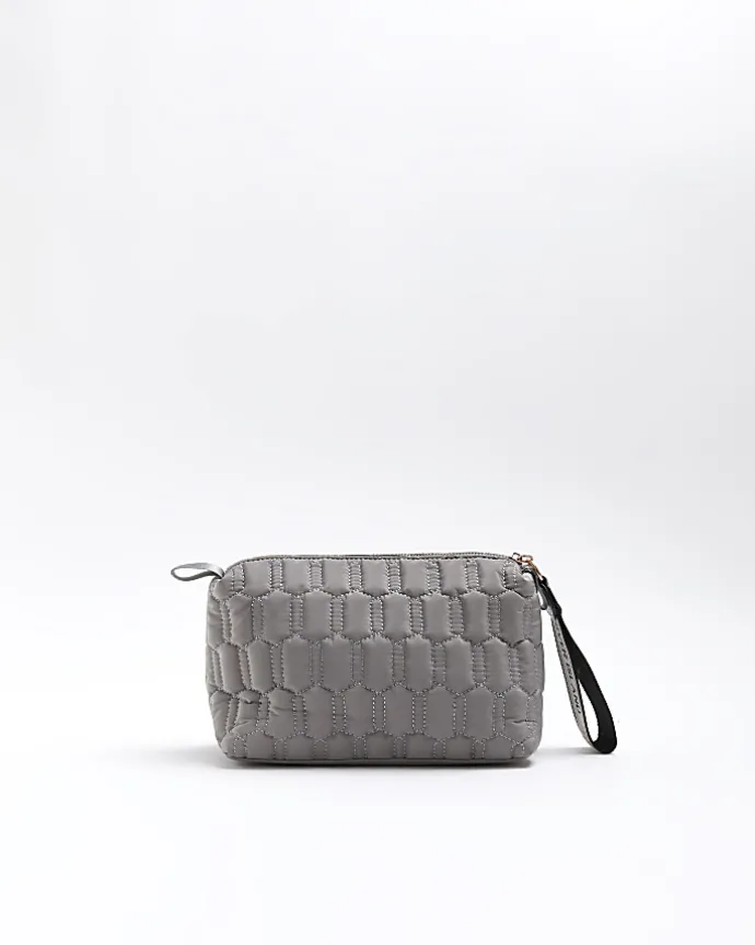 Grey quilted makeup bag