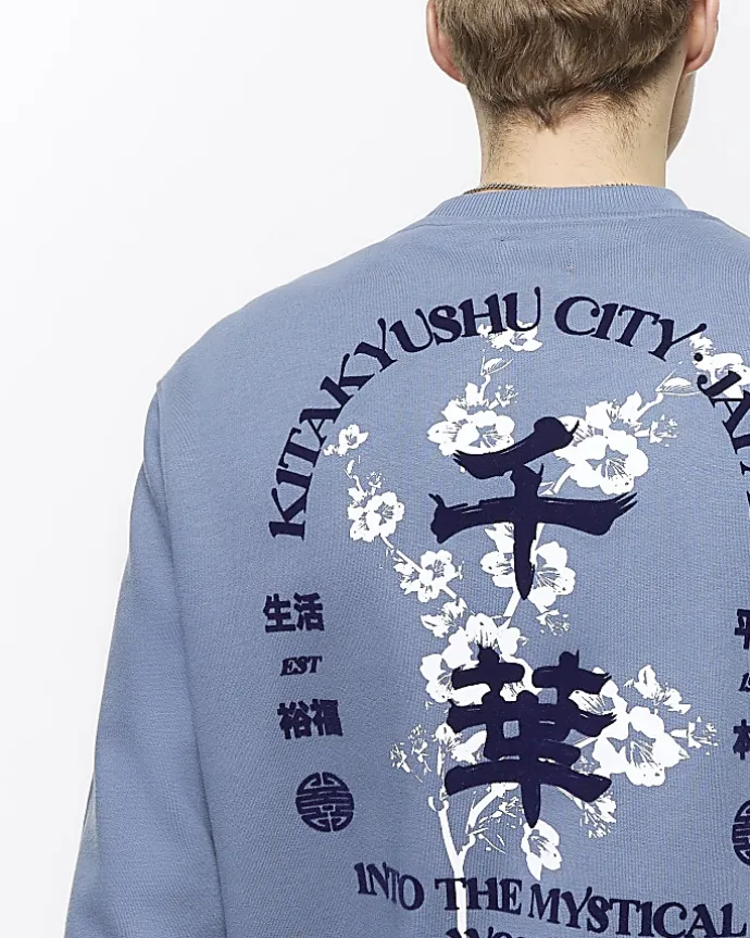 Grey regular fit Japanese graphic sweatshirt