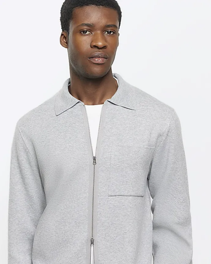 Grey regular fit zip up jumper