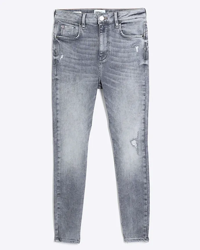 Grey ripped high waisted super skinny jeans