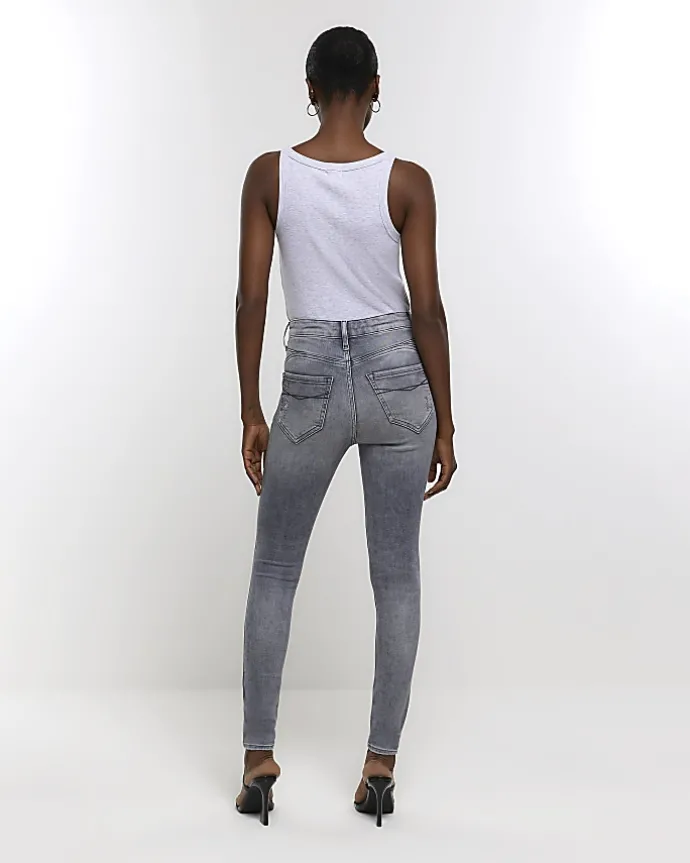 Grey ripped high waisted super skinny jeans