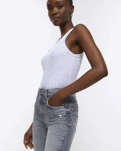 Grey ripped high waisted super skinny jeans