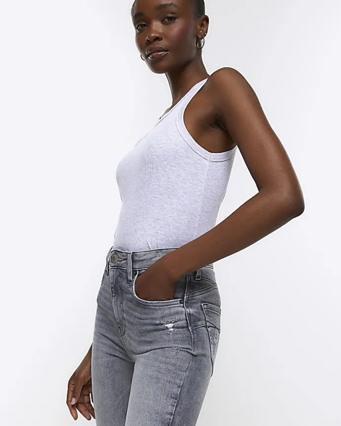 Grey ripped high waisted super skinny jeans