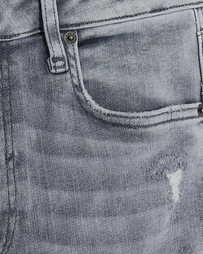 Grey ripped high waisted super skinny jeans