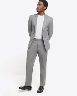 Grey skinny fit twill suit jacket