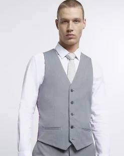 Grey skinny fit twill waistcoat