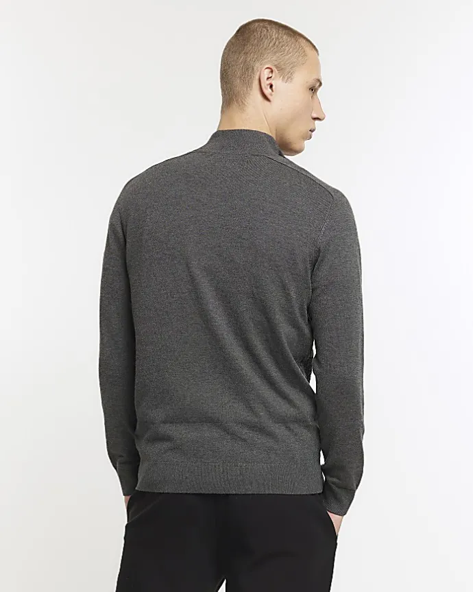 Grey slim fit cable half zip jumper