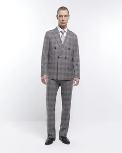 Grey slim fit check suit jacket