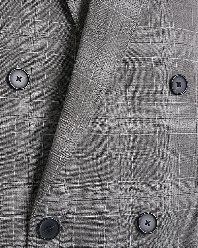 Grey slim fit check suit jacket