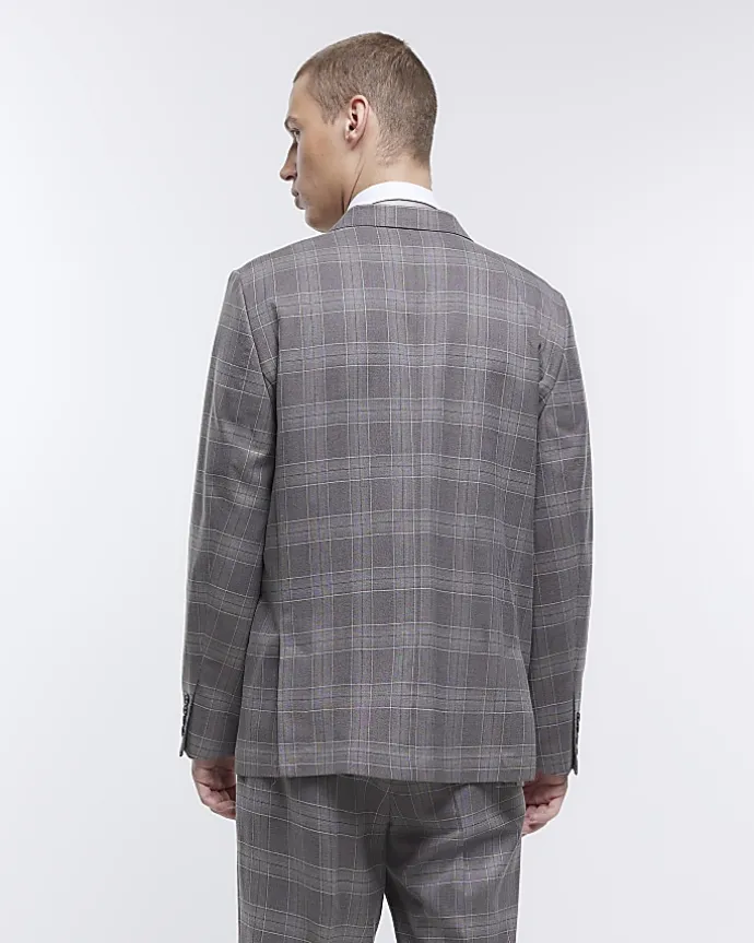 Grey slim fit check suit jacket