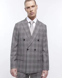 Grey slim fit check suit jacket