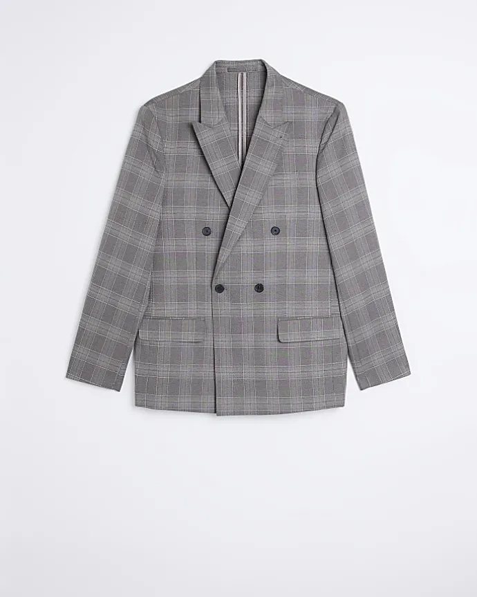 Grey slim fit check suit jacket