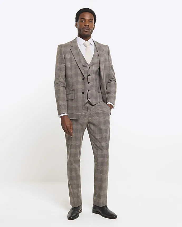 Grey slim fit check waistcoat