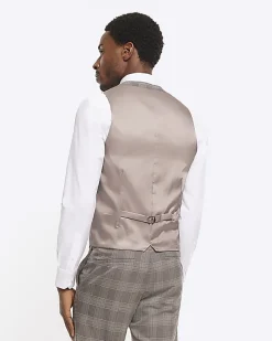 Grey slim fit check waistcoat