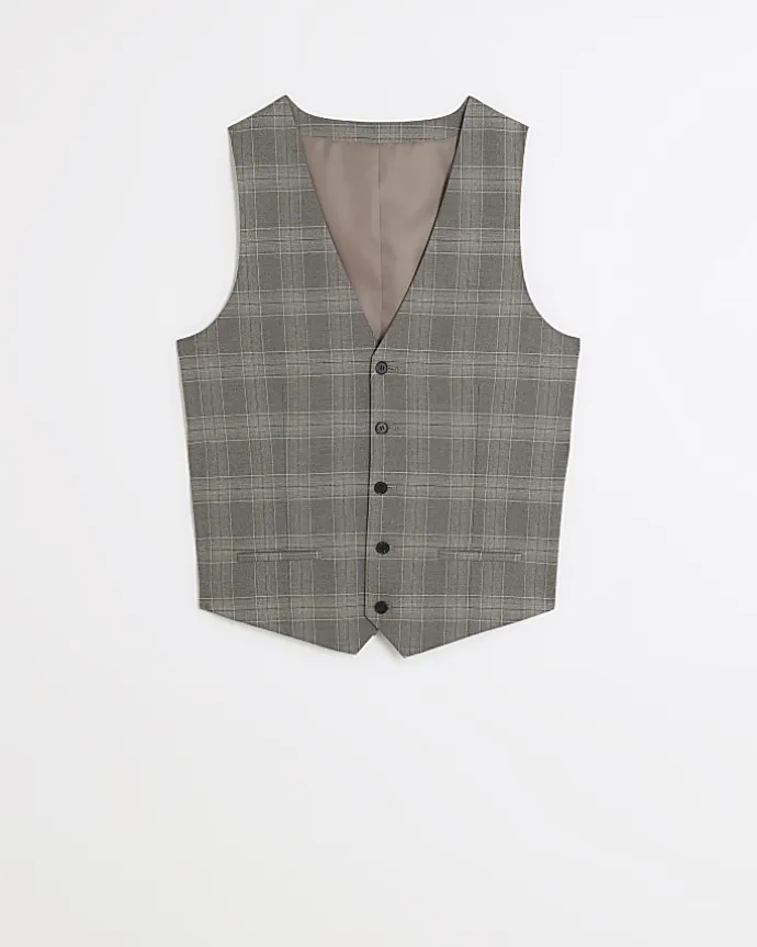 Grey slim fit check waistcoat