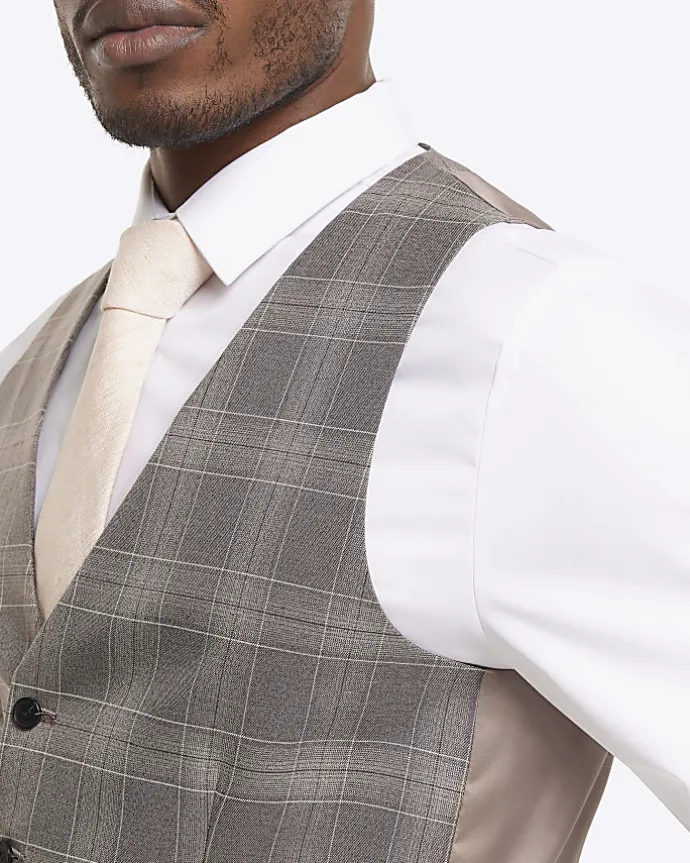 Grey slim fit check waistcoat