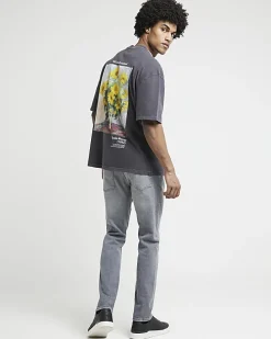 Grey slim fit faded jeans