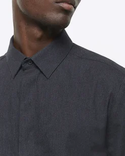 Grey Slim Fit Flannel Smart Shirt