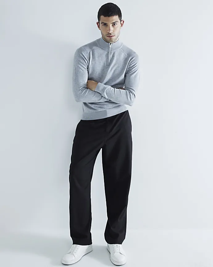 Grey slim fit half zip jumper