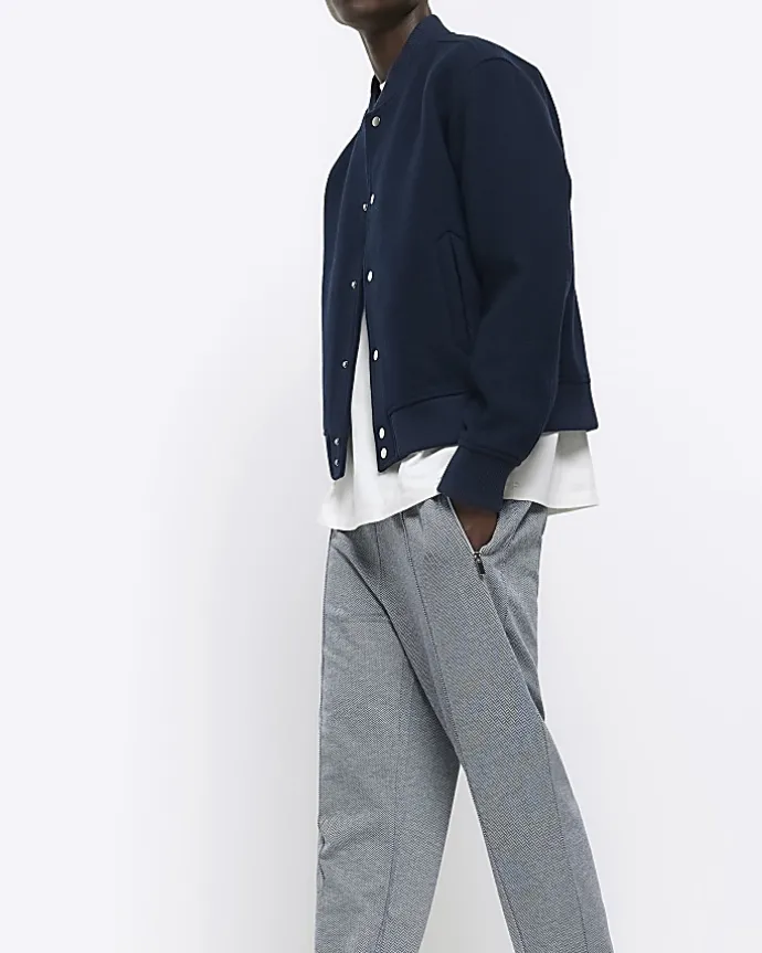Grey slim fit smart herringbone joggers