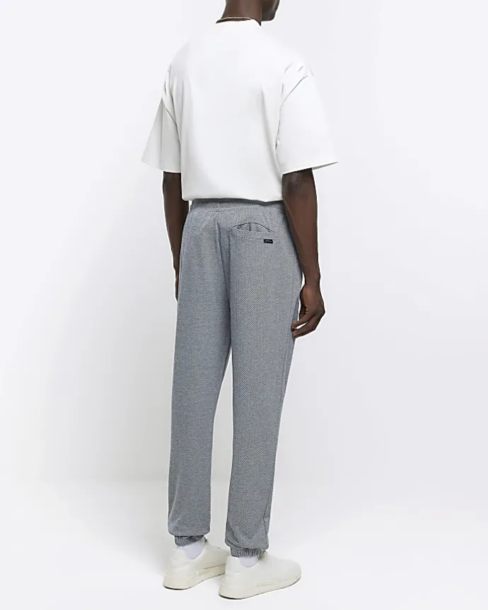 Grey slim fit smart herringbone joggers