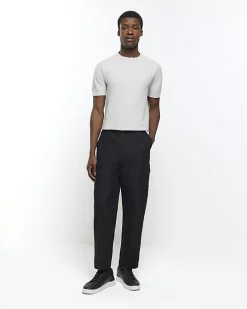 Grey slim fit textured knit t-shirt