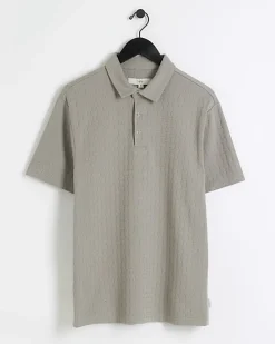 Grey slim fit weave jacquard polo