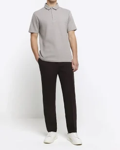Grey slim fit weave jacquard polo