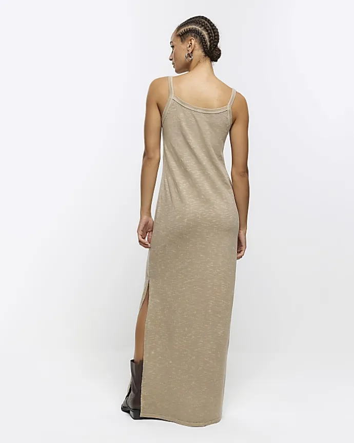 Grey split hem bodycon maxi dress