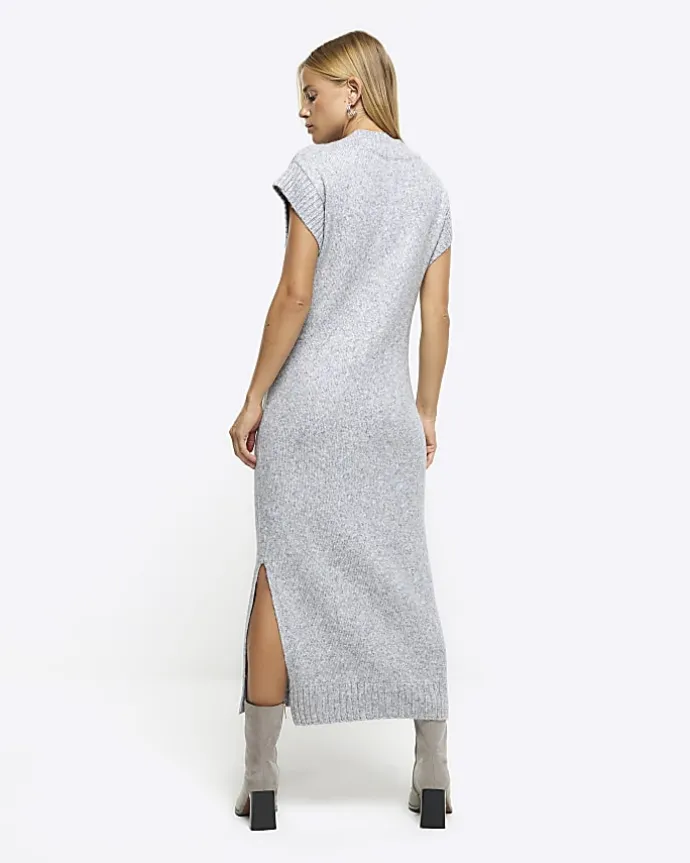 Grey split hem jumper midi dress