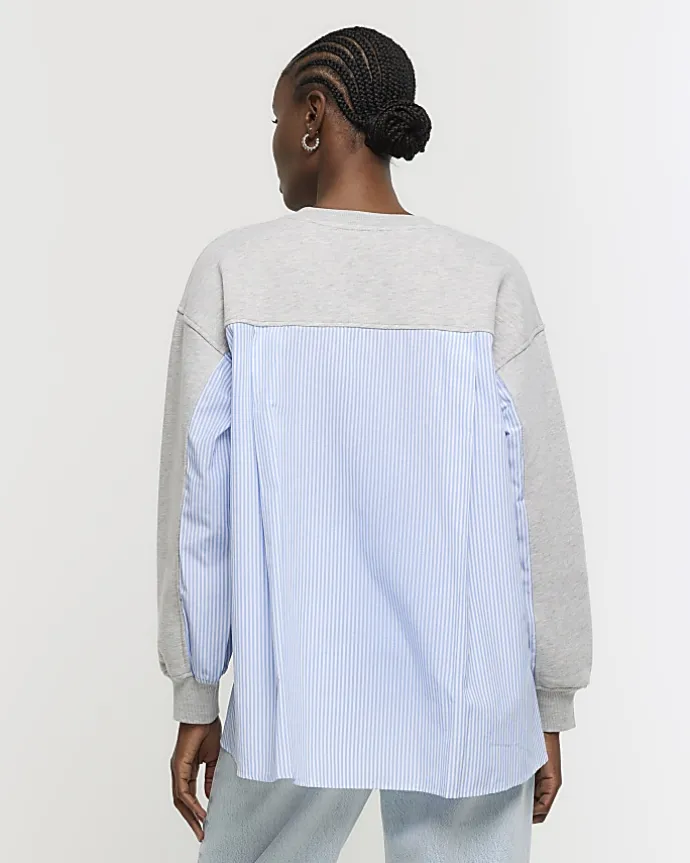 Grey stripe hybrid sweatshirt
