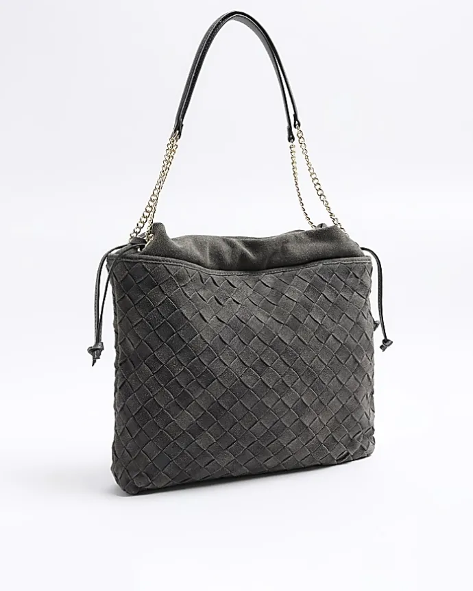 Grey suede weave slouch tote bag