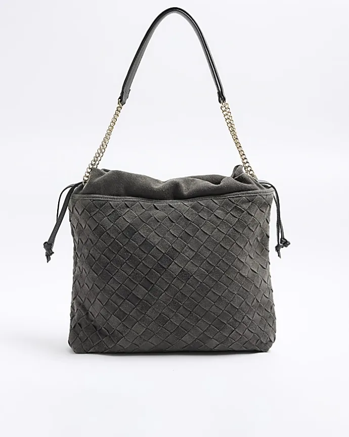 Grey suede weave slouch tote bag