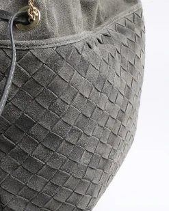 Grey suede weave slouch tote bag