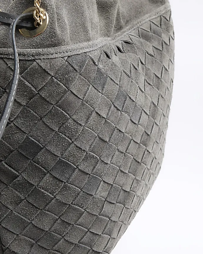 Grey suede weave slouch tote bag