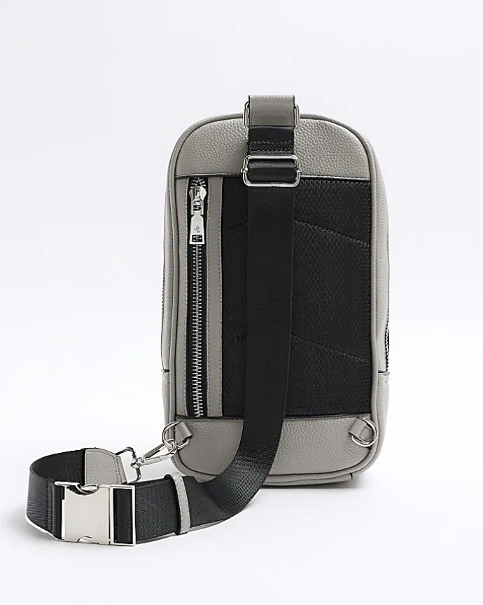 Grey textured cross body bag