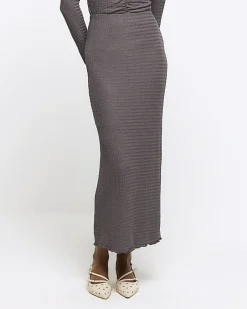 Grey textured midi skirt