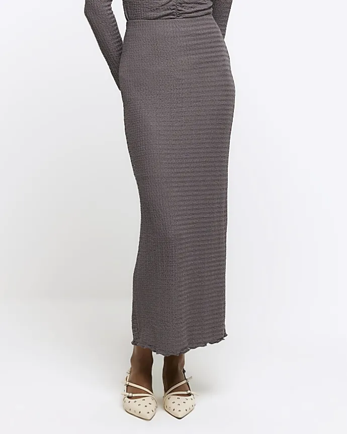 Grey textured midi skirt