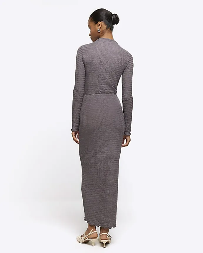 Grey textured midi skirt