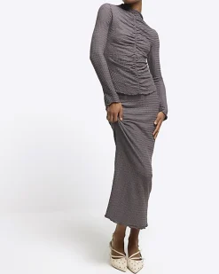 Grey textured midi skirt