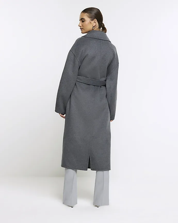 Grey wool blend belted coat