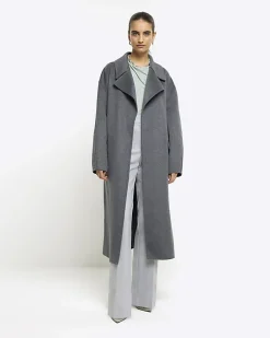 Grey wool blend belted coat