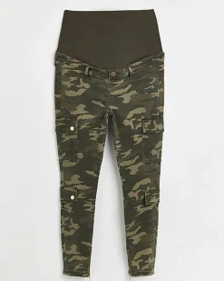 Khaki camo print maternity cargo trousers