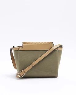 Khaki canvas embossed RI cross body bag