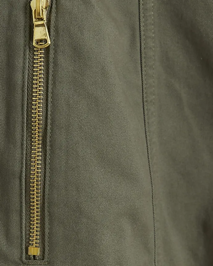Khaki cargo crop wide leg trousers