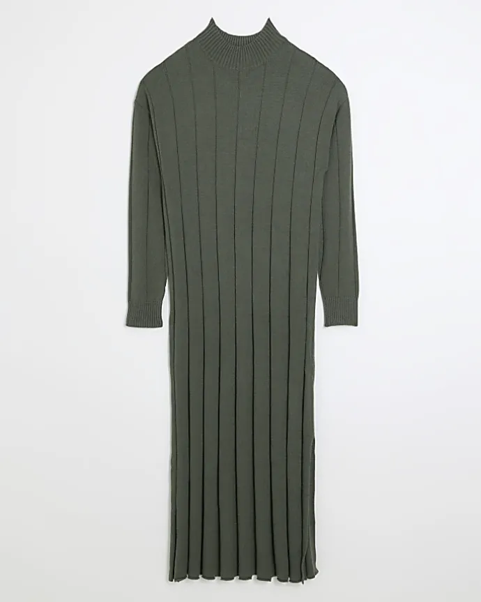 Khaki high neck jumper maxi dress