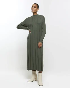 Khaki high neck jumper maxi dress