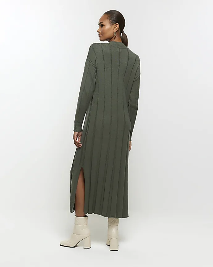 Khaki high neck jumper maxi dress